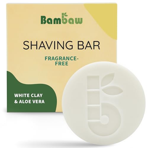 Bambaw | Shaving Soap Bar | 2.8 oz | Organic White Clay & Aloe Vera Shaving Bar | Shaving Soap Puck Sensitive Skin | Natural Shaving Soap | Vegan Shave Bar | Shaving Soap Unscented
