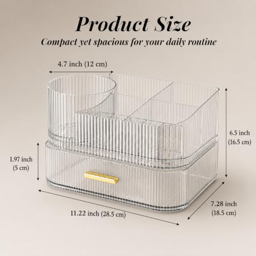 Large 360° Rotating Makeup Organizer with Drawer - Clear Acrylic Storage Display