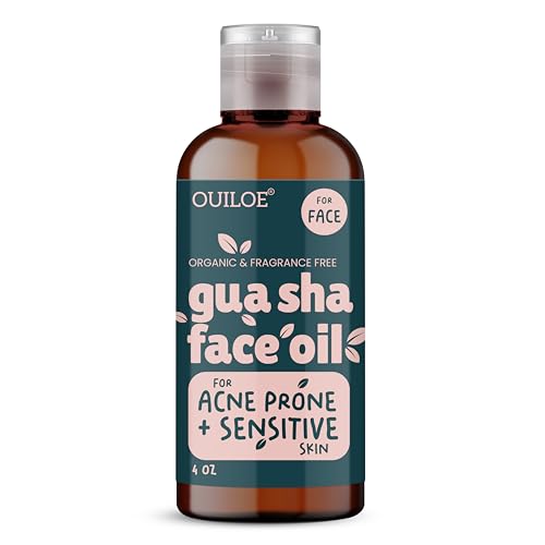Gua Sha Oil for Sensitive and Acne Prone Skin - Non Comedogenic Face Oil for Gua Sha Massage - Unscented Lymphatic Drainage Oil for Face - Non Greasy, Natural, Lightweight, 4oz