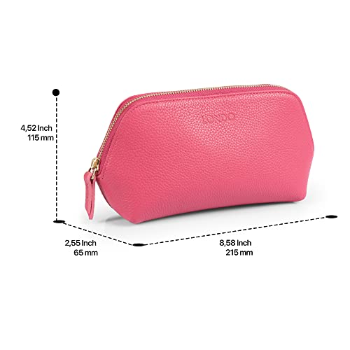 Pink Leather Makeup Bag - Travel Cosmetic Pouch & Clutch