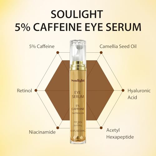 Eye Serum with 5% Caffeine, Retinol, Niacinamide & Hyaluronic Acid - Anti-Aging Treatment Eye Balms for Dark Circles, Puffiness, Wrinkles & Bags - Under Eye Brightening & Firming Cream