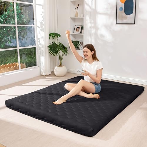 MAXYOYO Black Queen Size Japanese Floor Futon Mattress 3-Inch Thick