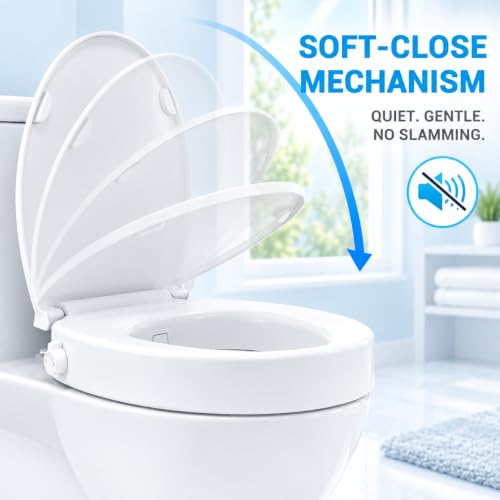 Heavy Duty Raised Toilet Seat with Bidet 3 Inch for Seniors, No Electric, Round 16.5''