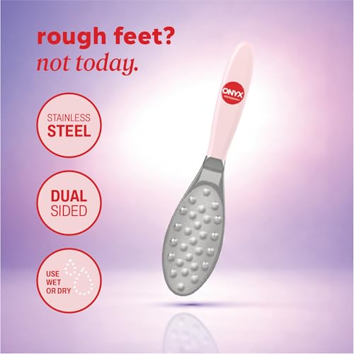 Onyx Professional Double Sided Foot Polisher - Dual Action, Polishing Side, Buffing Side, Stainless Steel, Works on Wet or Dry Feet, Comfortable Grip Handle