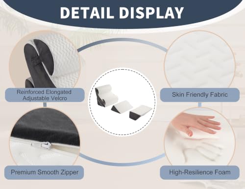 Multi-Functional Bed Wedge Pillow Set - 7-in-1 Orthopedic Support for Back Neck Legs, 6 Pieces White Grey