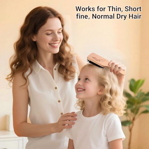 Pure Boar Bristle Hair Brush Set with Wide-Tooth Comb - Natural Beechwood Detangling Kit for Shine & Frizz Control - Gift for Women & Men - Variation: Boar Bristle