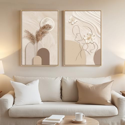 Modern Neutral Abstract Wall Art Set - 16x24 Inch Framed Canvas, 2 Pieces - Variation of THIS listing