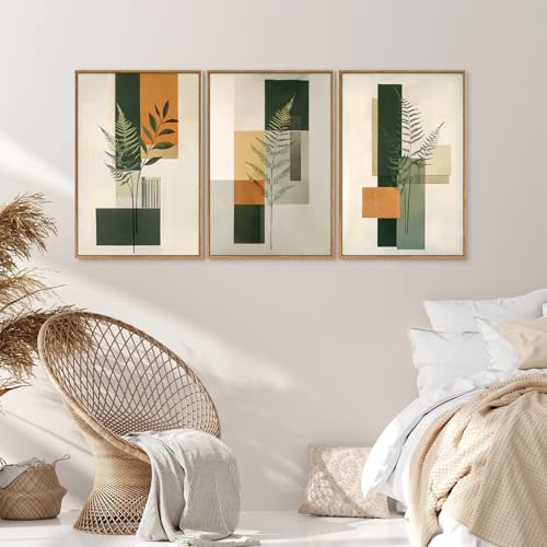 Green Fern Leaf Canvas Wall Art - Boho Botanical Decor for Living Room & Bedroom - 24x16 Inches - Rustic Minimalist Artwork