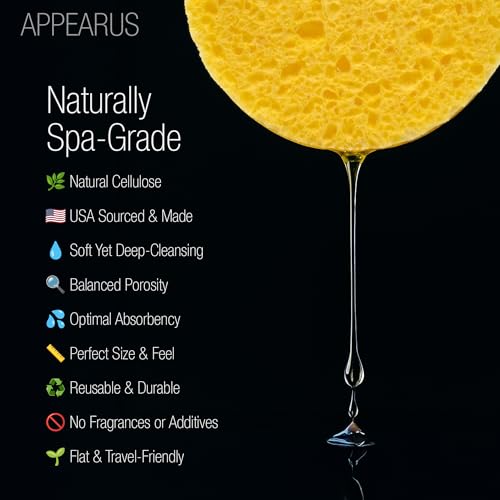 Appearus Natural Cellulose Facial Sponges ? 100 Pack (Compressed) ? Professional Spa Facial Sponge Pads for Cleansing, Exfoliating, Makeup Removal ? Natural Yellow ? Gentle on Sensitive Skin