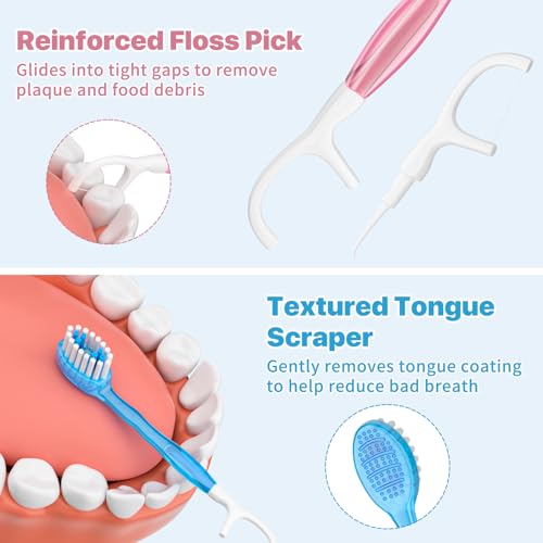 GoFujuco 70-Pack 5-in-1 Disposable Travel Toothbrush with Floss & Tongue Scraper