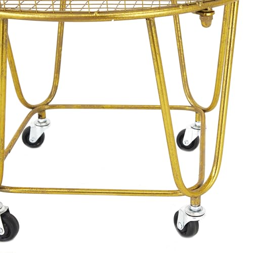 Gold Metal Storage Cart with Wheels - 18 x 18 x 25 Inches, Satin Finish