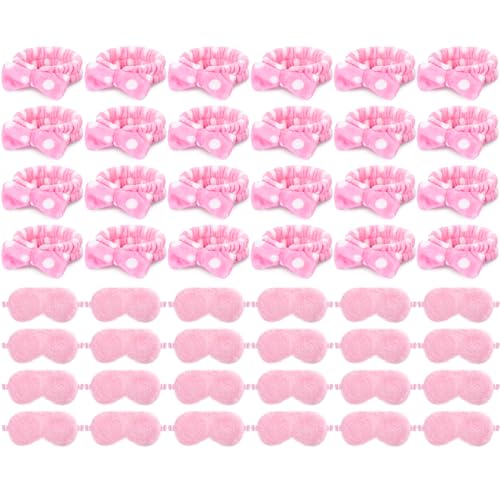 Pink and Dot Spa Sleepover Party Favors Set - 48 Pieces with Headbands & Eye Masks