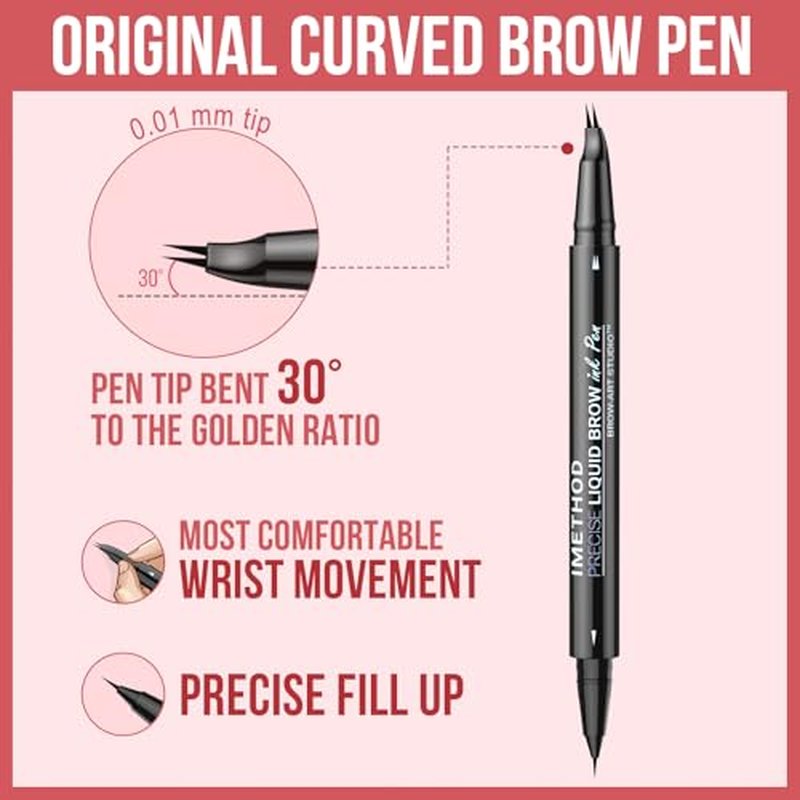 iMethod Curved Eyebrow Pen - Eyebrow Pencil, Brow Pencil 2-in-1 Dual-Ended Microblading Eyebrow Pen with Micro-Fork-Tip and Precise Brush-Tip Create Natural Hair-Like Brows, Last All-Day, Dark Brown