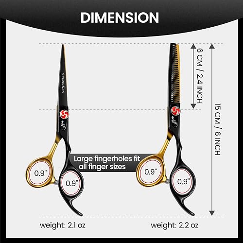 Gold 6-Inch Hair Cutting Scissors Kit - Professional Hair Shears & Thinning Scissors