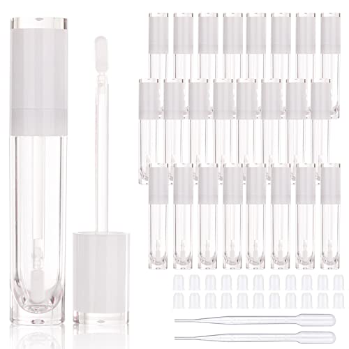White Refillable Lip Gloss Tubes 8ml - 26 pcs Cosmetic Packaging with Wand