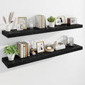 Black 55-inch Floating Wall Shelves Set of 2 with Invisible Brackets - Rustic Wood