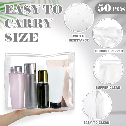 Xuniea 50 Pcs Mini Clear Makeup Bag Small Clear Zipper Pouch Travel Plastic Cosmetic Organizer Waterproof for Toiletries Swimsuit Bikini Bathing Suit(11.81'',Transparent)