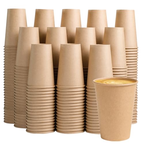 BYSNOW 12oz Disposable Kraft Paper Cups 1000 Pack - Eco-Friendly Hot Water & Coffee Cups