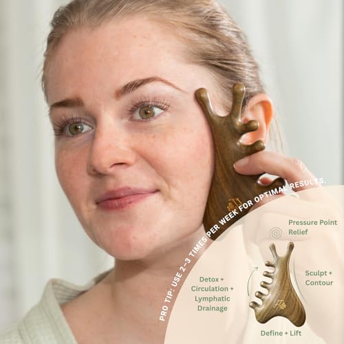 Jade & Timber Jade Roller & Green Sandalwood Gua Sha Set for Facial & Body Massage