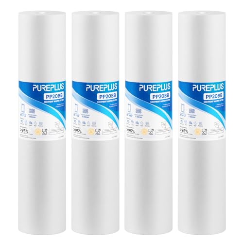 PurePlus 1 Micron 20x4.5 Inch Whole House Sediment Water Filter - 4 Pack, 30,000 Gallon Capacity