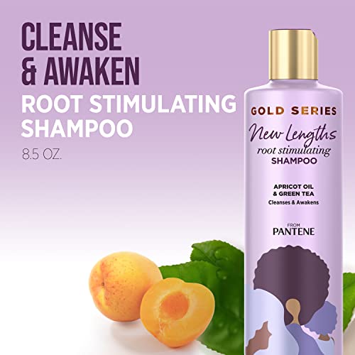 Pantene Gold Series New Lengths Root Stimulating Shampoo with Apricot Oil & Green Tea, for Natural, Textured, Curly, and Coily Hair, Sulfate-Free, Paraben Free, 8.5 Fl Oz (Pack of 2)