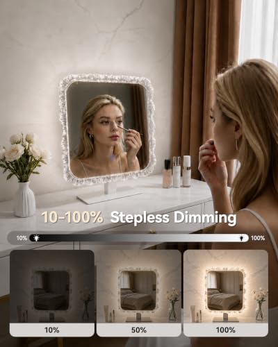 LED Makeup Mirror with Lights - 18.1 x 13.4 Crystal Frame, Dimmable, Touch Control - Galental Variation of THIS listing