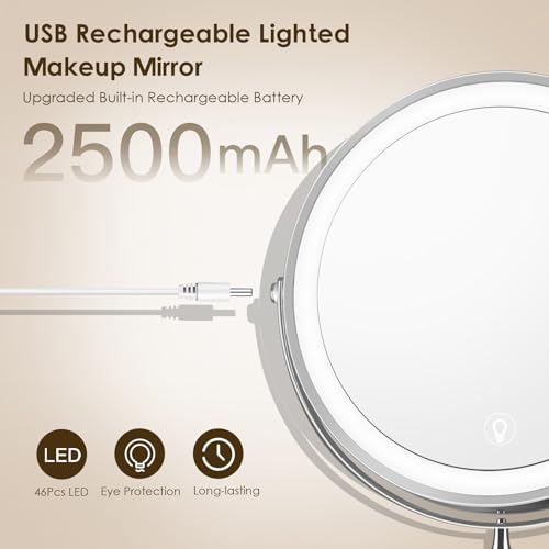 Wall Mounted Lighted Makeup Mirror 1x/10x Magnification Silver