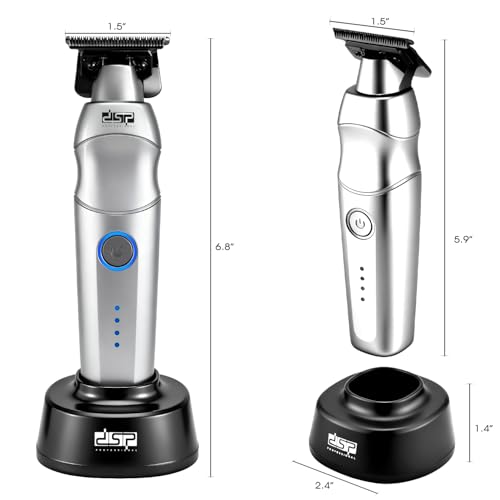 DSP Professional Hair Trimmer for Men, Beard Mustache Cordless Trimmer, Indicator Light with Charge Base, Zinc Alloy Body, Low Noise, Zero Gapped Edgers Trimmer (Silver)