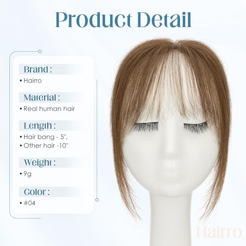 Clip-In Human Hair Bangs for Women - Medium Brown, Wispy & Seamless, 9g