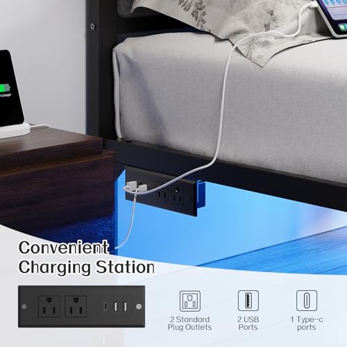 Twin Bed Frame with Headboard, Smart LED & Charging Station - OLEVS