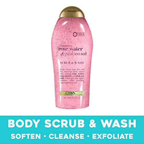 OGX Coffee Scrub and Wash, Coconut 19.5 Fl Oz with OGX Pink sea salt & rosewater gentle soothing body scrub, 19.5 Ounce, 1.0 Count