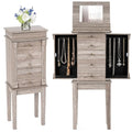 GIANTEX Standing Jewelry Cabinet with Flip Top Mirror & Light Gray Oak Finish