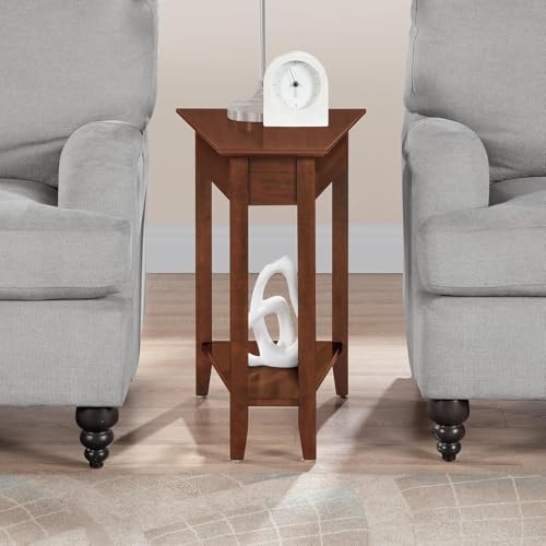 American Heritage Wedge End Table - Narrow Chairside Accent with Storage Shelf - Espresso Finish