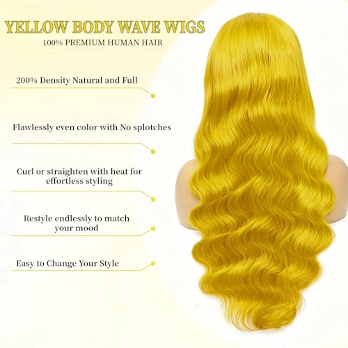 Yellow Lace Front Wig 13x6 Human Hair Body Wave 22 Inch with Natural Hairline