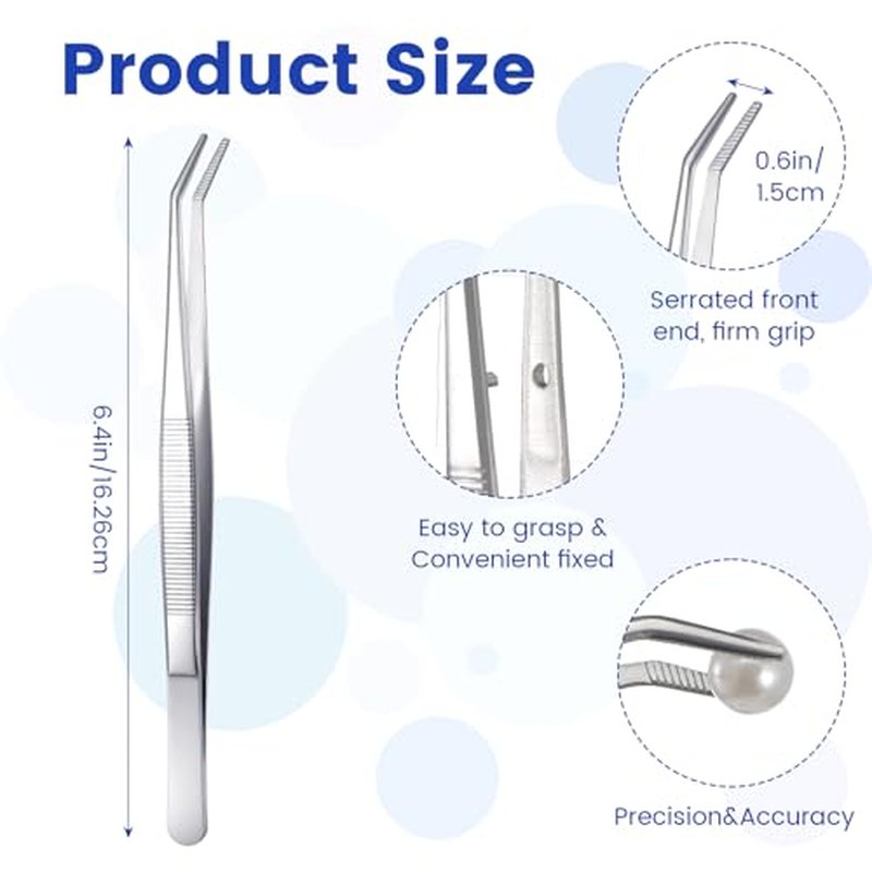 30 Pcs Stainless Steel Tweezers, Curved Serrated Tip Multipurpose Forceps, Crafting Sewing Machine Tweezers Bulk, Silver