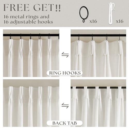 Natural Linen Pinch Pleated Curtains Set - 40W x 112L Inches, Pack of 2