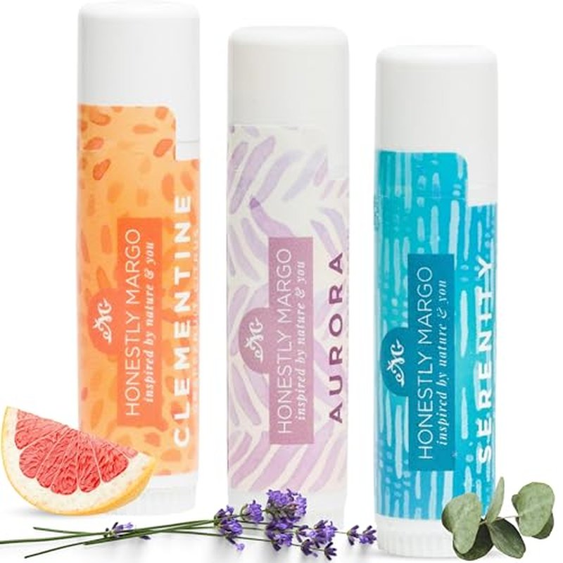 Honestly Margo Aromatherapy Balm Stick Trio (Menthol Eucalyptus, Lavender, and Citrus) ? Organic Citrus, Eucalyptus Essential Oil, and Lavender Essential Oil Lip Balm, Mess-Free Convenient Design