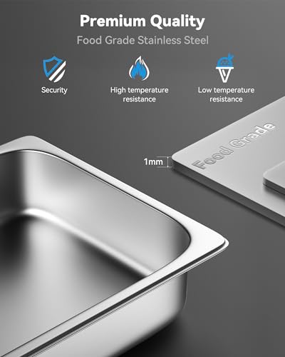 ZeroPone 4 Pack Full Size 4-Inch Deep Stainless Steel Hotel Pans with Lids, Thickened Commercial Food Storage