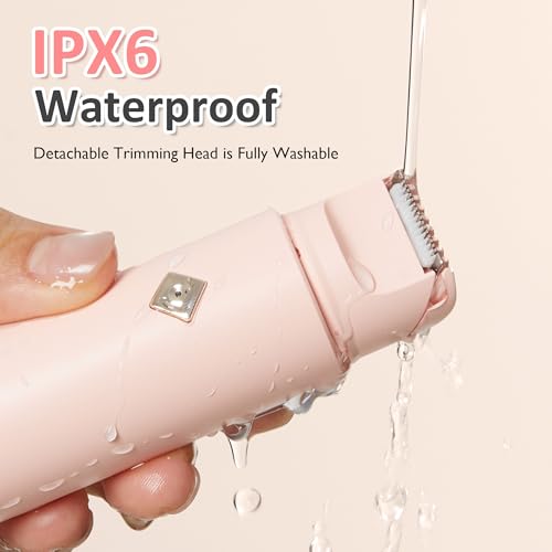 SUNVIVI Bikini Trimmer for Women: IPX6 Waterproof Dual Head Pubic Razor, Painless Face Shaver Body Trimmer, Portable Hair Removal Kit for Bikini Underarm Leg Arm Body Face, Pink