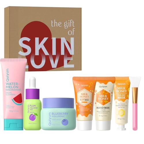6PCS Skincare - Skin Care Sets with Watermelon Cleanser, Plum Serum, Blueberry Moisturizer, Milk Honey Peel-Off Mask, Hand Wax, Foot Wax, Hydrating Cleansing Repairing, Ideal Gifts Sets