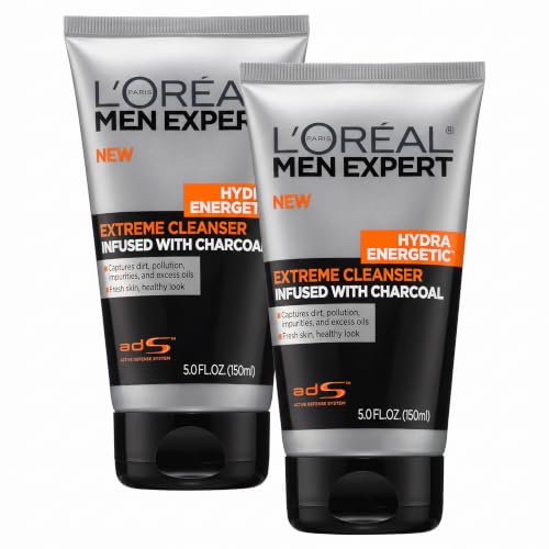 Men's Charcoal Facial Cleanser - Hydra Energetic Daily Face Wash, Fresh 5 Fl Oz Pack of 4