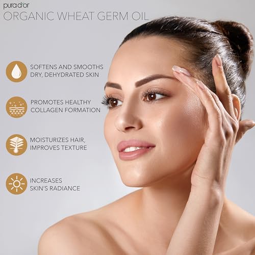 Organic Wheat Germ Oil 16 Fl Oz Pack of 2 - Cold Pressed Moisturizing Hair & Skin Oil - Vitamin E Rich, Anti-Aging & Nourishing