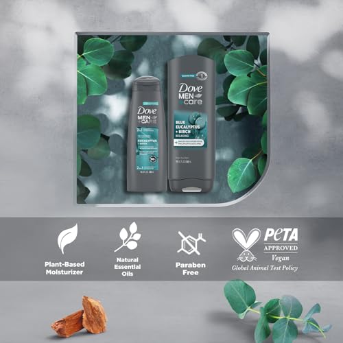 Dove Men+ Care Shower Essentials ? Relaxing Body + Face Wash, Blue Eucalyptus + Birch and Revitalizing 2-in-1 Shampoo, Eucalyptus + Cedar