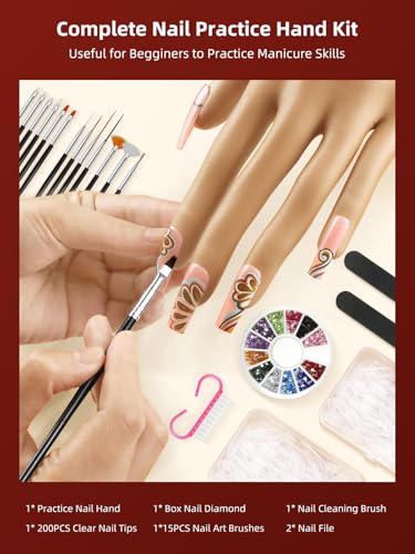 Practice Hand for Acrylic Nails - Tips Won't Fall Off Mannequin Hand - Practice Kit - NIQZOPA