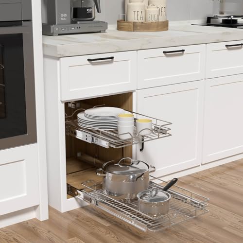 OCG 2-Tier Pull Out Cabinet Organizer (14W x 21D x 15.6H) Chrome Finish