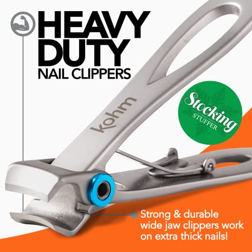 KOHM Silver Curved Heavy Duty Nail Clippers for Thick Nails - Manicure Tool