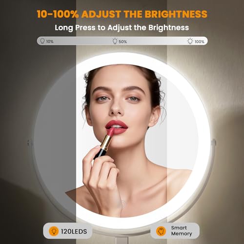 Bearolve 8-Inch Rechargeable LED Makeup Mirror with Lights, 20X Magnification, Adjustable Brightness & Height, Women Gift