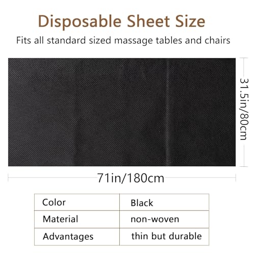 YEEOZOE Black Disposable Bed Sheets 100pcs for Massage, Spa & Salon