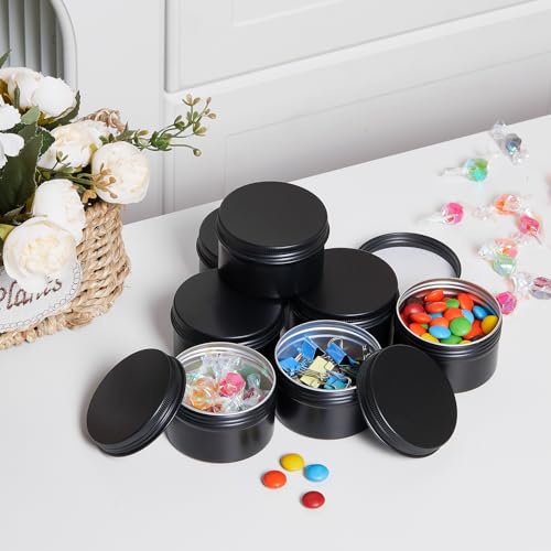 Black Aluminum Refillable Tin Cans 24 pcs 4 oz with Labels - Food & Spice Storage