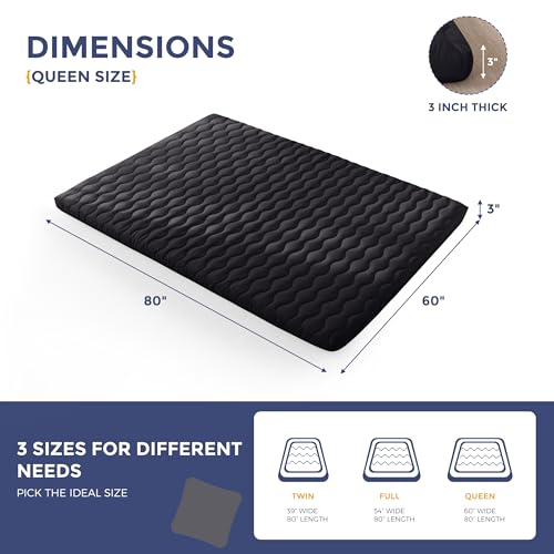 MAXYOYO Black Queen Size Japanese Floor Futon Mattress 3-Inch Thick